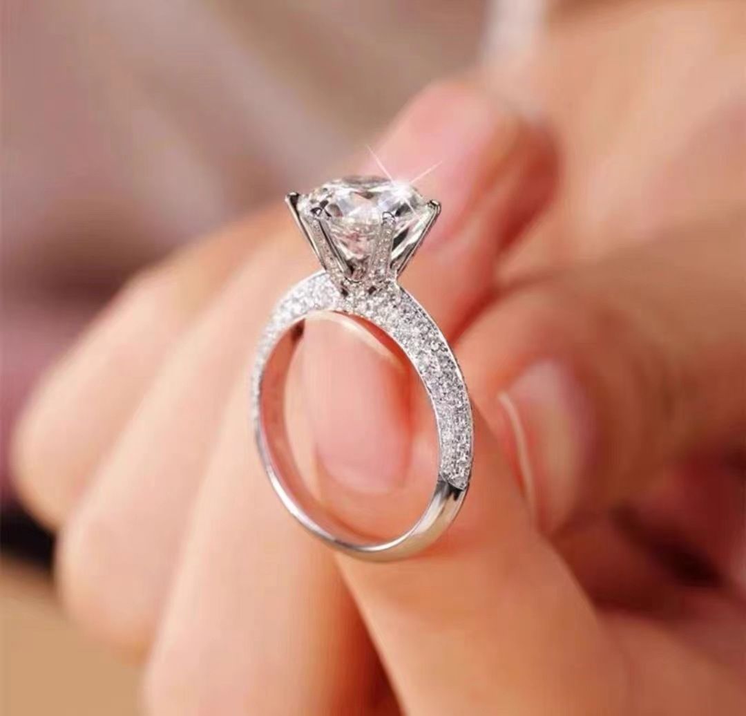 Moissanite Diamond One Carat Couple Proposal Six Claw Ring Imported Half Of The Country Gold Plated Female Ring_ipsvogv.com