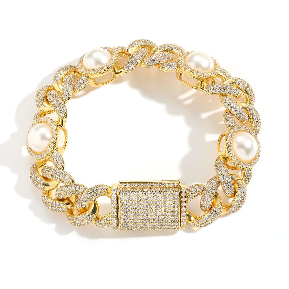 Unisex Hip Hop 15mm Pearl Cuban Chain Personality Popular Niche Hip Hop Bracelet Men's Creative Accessories_ipsvogv.com