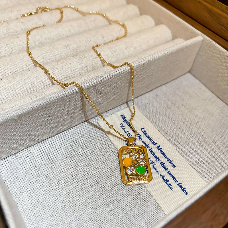 Real Gold Electroplated Zircon Geometric Wer Pendant Necklace, Fashionable Light Style Collarbone Chain,_ipsvogv.com