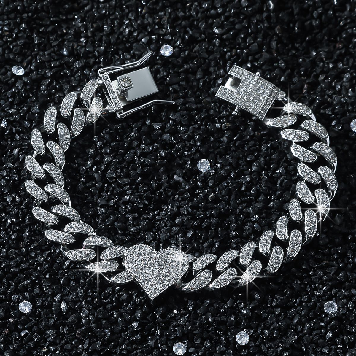 New Hip Hop Style Diamond Personalized Men's and Women's Peach Heart Chain Splicing Bracelet_ipsvogv.com