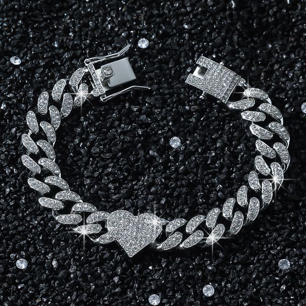 New Hip Hop Style Diamond Personalized Men's and Women's Peach Heart Chain Splicing Bracelet_ipsvogv.com