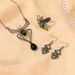 Halloween jewelry, three piece set of exaggerated personality, spider necklace, earrings and ring, retro emerald set accessories_ipsvogv.com