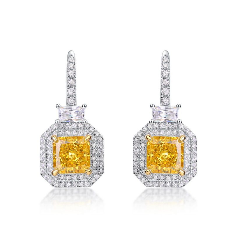 Square Ice Flower Cut High Carbon Diamond Earrings S925 Silver Earrings For Women_ipsvogv.com