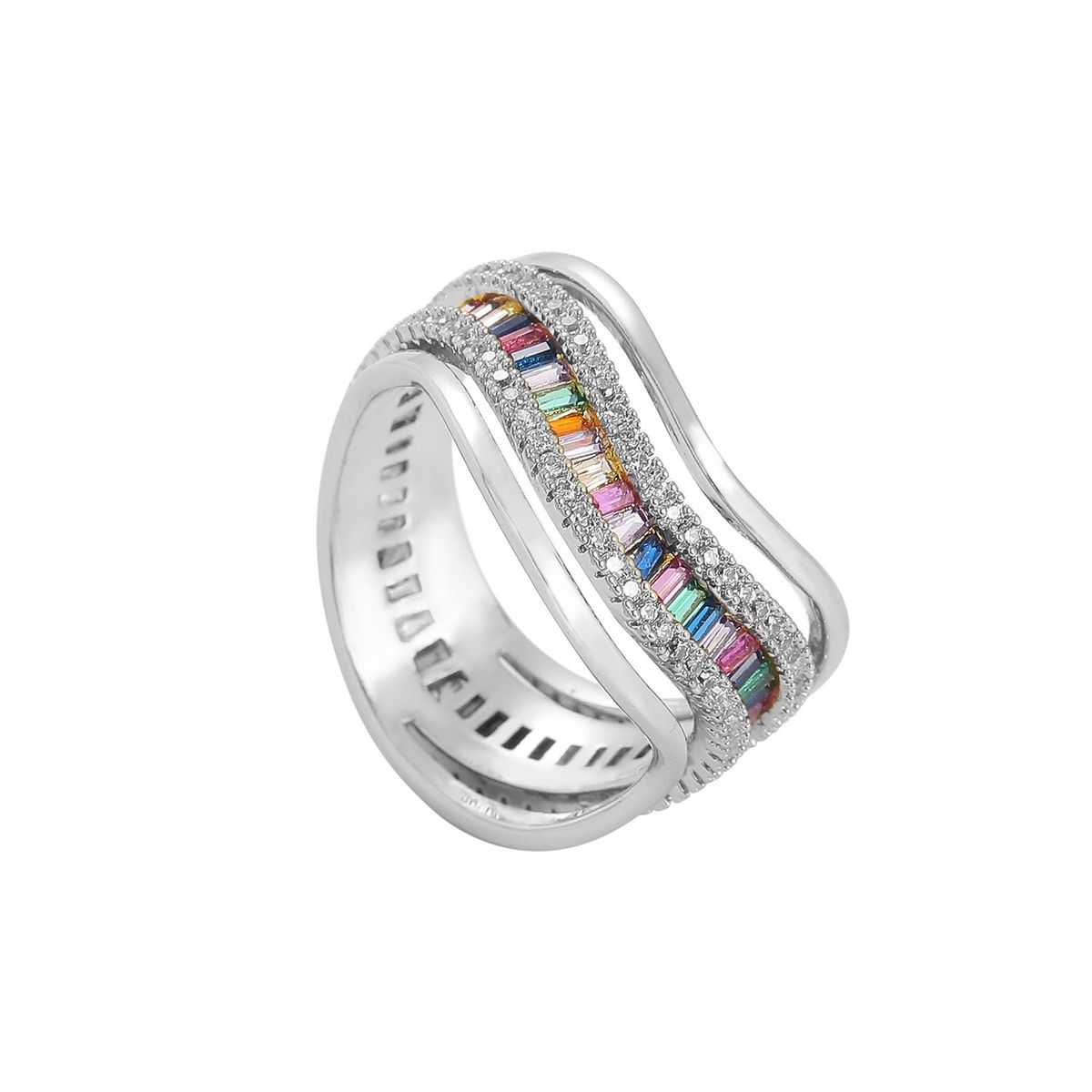 Colorful Ladder Zircon Irregular Personalized Trendy Ring Men's Hip Hop Accessories_ipsvogv.com