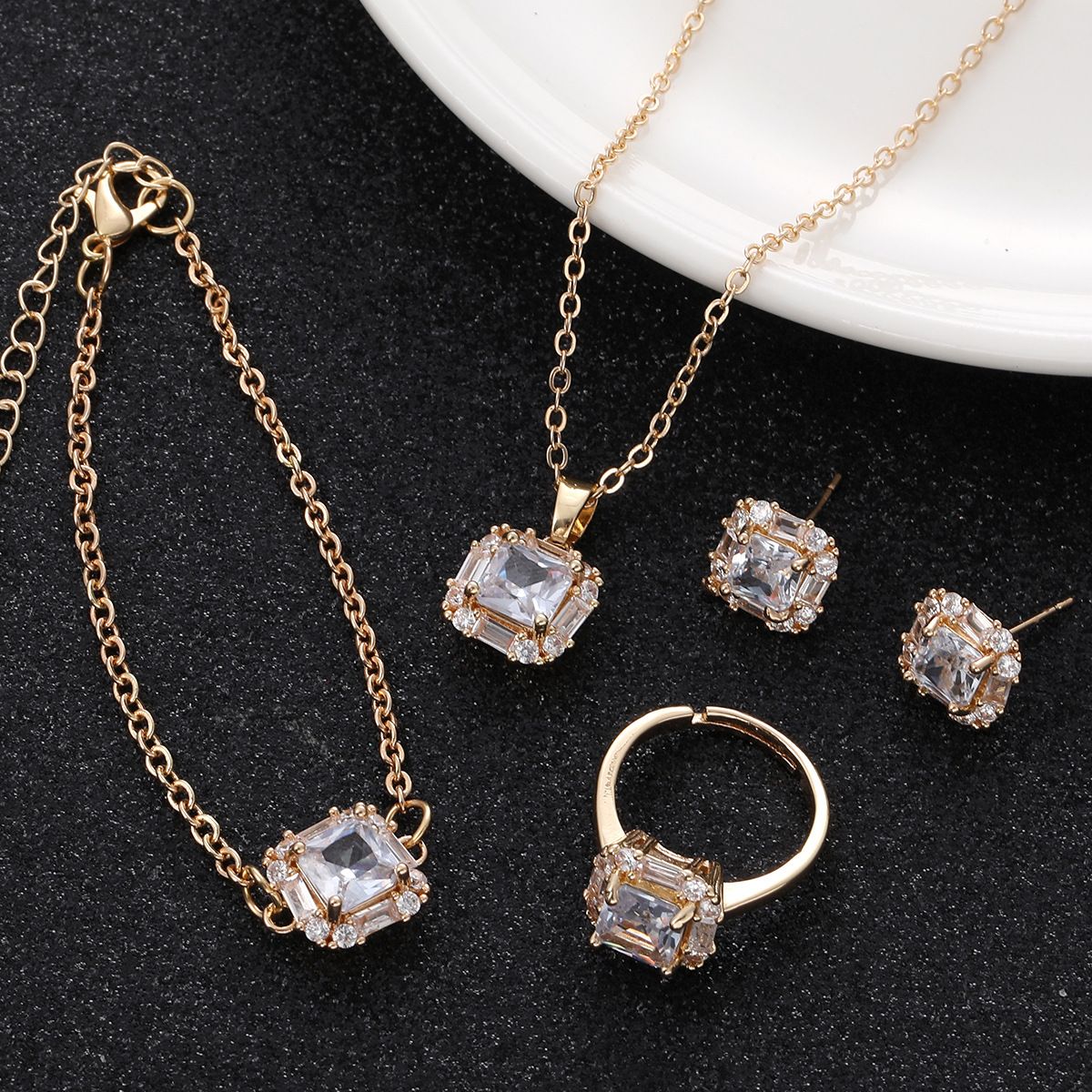 Women's Jewelry Set Five Piece Jewelry Set With Zircon Drop Earrings Necklace Ring And Bracelet Jewelry Dating Gift_ipsvogv.com