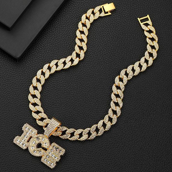 Glass Dia Letter ICE Pendant Niche Personality Cool Men's Versatile Jewelry Watch Buckle Necklace_ipsvogv.com