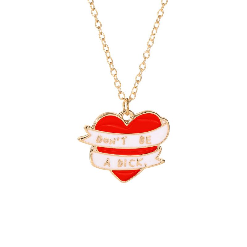 Creative New Heart Necklace Personalized Letter DONT BE A DICK Ribbon Pendant Jewelry Accessories_ipsvogv.com