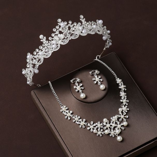 Main wedding dress crown headband bride headdress pearl necklace three piece set princess high end luxury accessories_ipsvogv.com