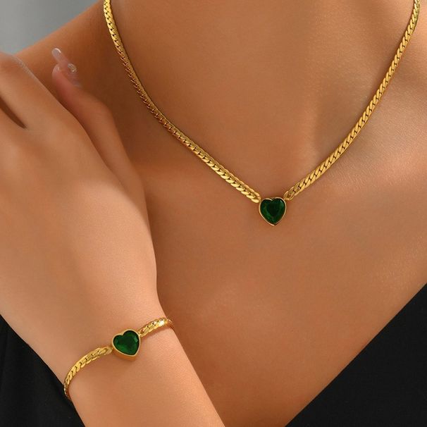 Feng women's necklace, bracelet, jewelry set, high-end feel, inlaid with heart-shaped grandmother, green diamond, niche_ipsvogv.com