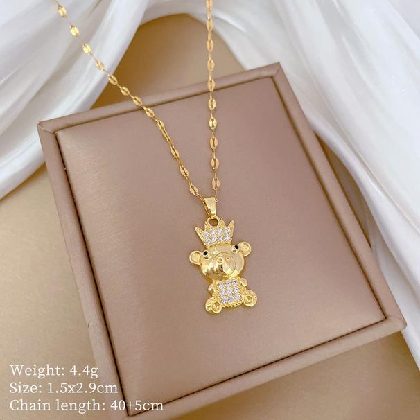 Fashion Cartoon Cute Crown Bear Pendant Necklaces for Friends Kids Stainless Steel Jewelry Accessories Gifts for Love_ipsvogv.com