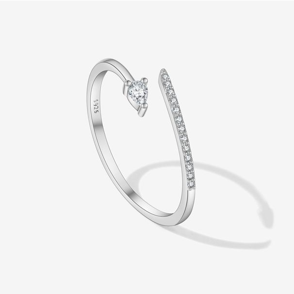 Women's Jewelry S925 Sterling Silver Adjustable Open Ring With Micro-Pave Zirconia - Geometric Irregular Design Stackable Index Finger Ring_ipsvogv.com