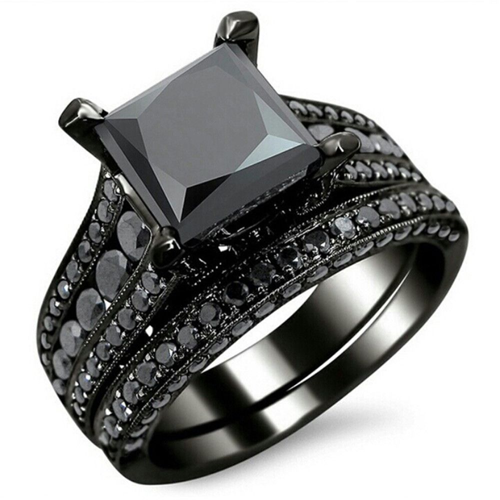 Black Gold Plated Men's And Women's Set With Zircon New Ring_ipsvogv.com