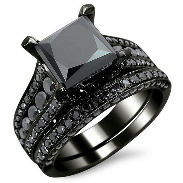 Black Gold Plated Men's And Women's Set With Zircon New Ring_ipsvogv.com