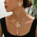 Women's necklace earring set versatile flower inlaid pearl design niche long collarbone chain_ipsvogv.com