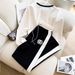 Women's Sports And Leisure Color-blocked Long-sleeved Round Neck Tops, Fashionable Age-reducing Style, Knitted Wide-leg Pants, Two-piece Suit_ipsvogv.com