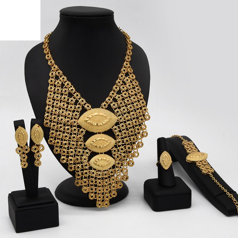 Dubai gold-plated bridal jewelry set Nigerian necklace earrings ring bracelet four-piece set in stock_ipsvogv.com