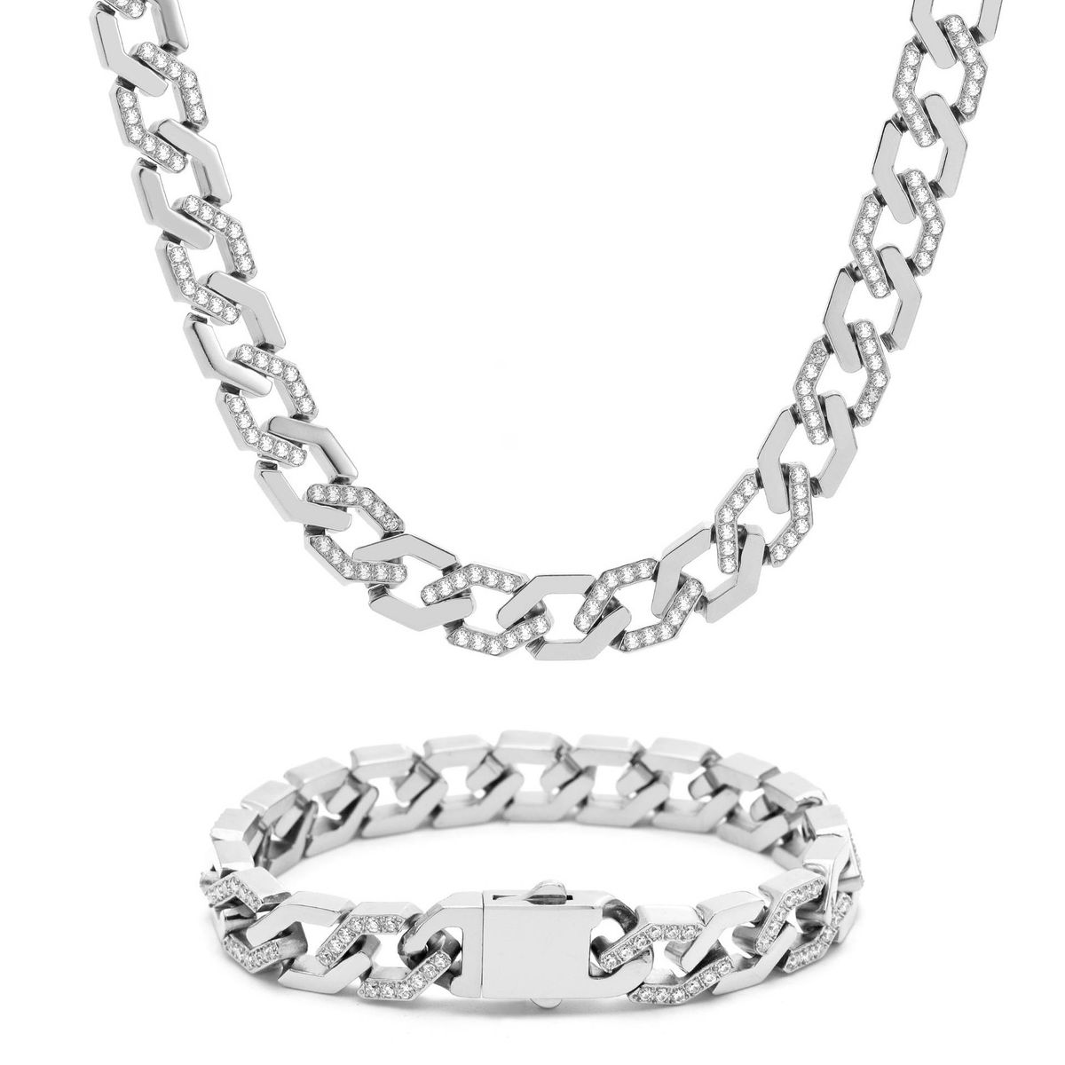 Men's Jewelry 10MM Diamond Studded Stainless Steel Cuban Chain Bracelet Personalized High Grade Titanium Steel Accessory Chain_ipsvogv.com