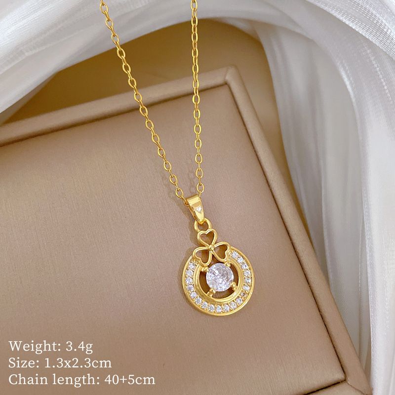 Circular 【 】 Clover Light Luxury Charm Gorgeous Full Diamond Necklace Women's Versatile Clavicle Chain Titanium Steel 【 】_ipsvogv.com