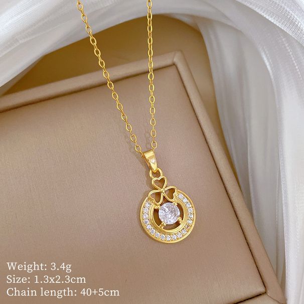 Circular 【 】 Clover Light Luxury Charm Gorgeous Full Diamond Necklace Women's Versatile Clavicle Chain Titanium Steel 【 】_ipsvogv.com