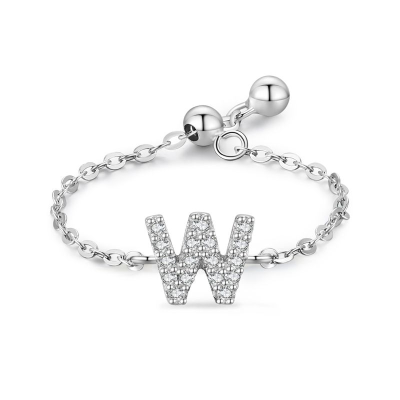 Women's Jewelry S925 Sterling Silver English Letters A Z Diamond Ring Ins Niche Light Luxury Versatile Adjustable Index Finger Ring_ipsvogv.com