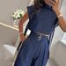 Women's solid color flying sleeves and ribbon short tops slim belt straight pants suit_ipsvogv.com