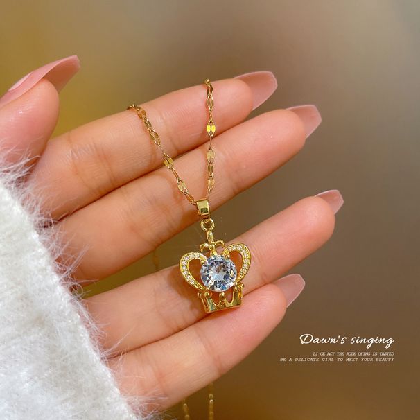 Titanium Steel 【 】 Personalized Temperament, Fashionable And Simple Birthday Gift Ins Crown Collarbone Micro Inlaid 【 】 Temperament,_ipsvogv.com