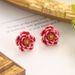 New Chinese Style National Tide Enamel Peach Blossom Earrings Super Fairy Retro Forest Earrings French Exaggerated Layered Vintage Earrings_ipsvogv.com