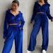 Women's Clothing Suit Solid Color Long Sleeve Zipper Hoodie Lace up Pants Two piece Set_ipsvogv.com