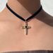 Cross Necklace Round Zircon Pendant Ribbon Cloth Collarbone Chain Black Color Retention Jewelry_ipsvogv.com