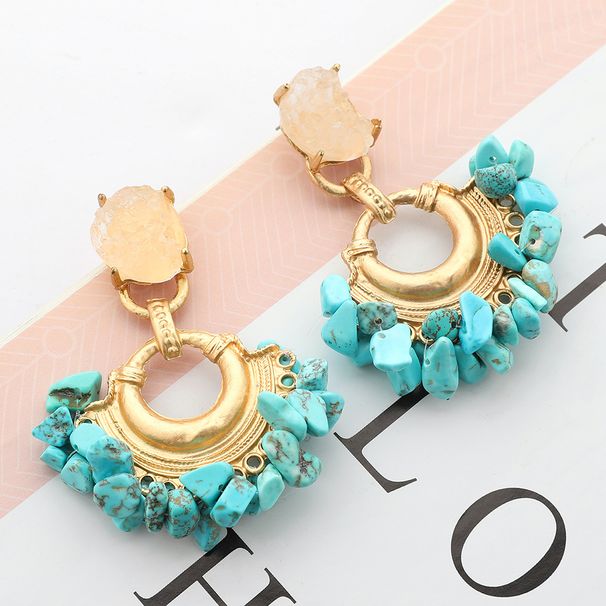 Fashion charm metal earrings exquisite fan shaped natural stone resin feminine temperament versatile earrings_ipsvogv.com