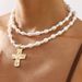N12046 New Product Cross Pendant Necklace French Pearl Double Layer Stacked Collar Chain_ipsvogv.com