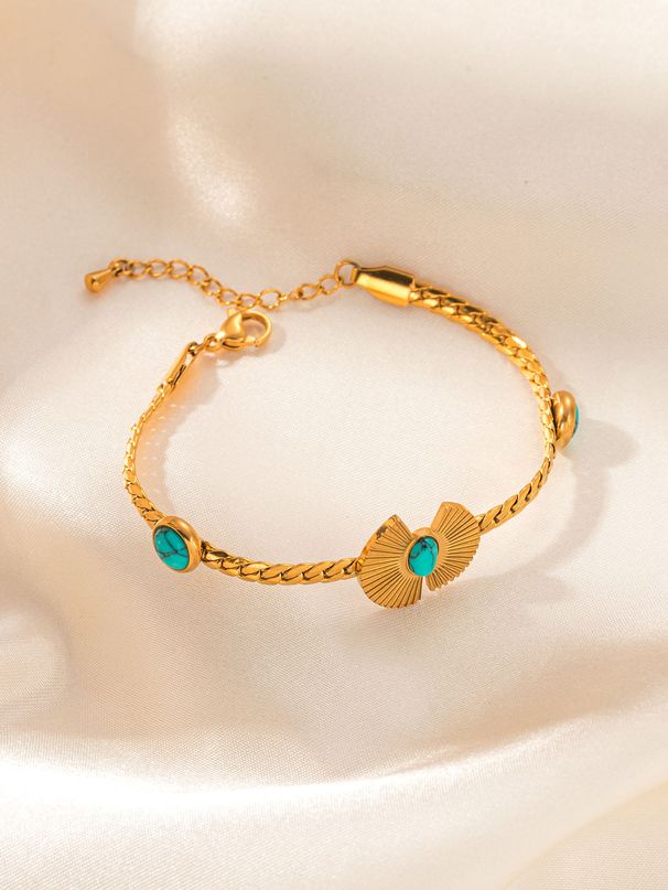 Fashion Gold Bracelet Inlaid With Turquoise Titanium Steel Cuban Butterfly Versatile Niche Jewelry_ipsvogv.com