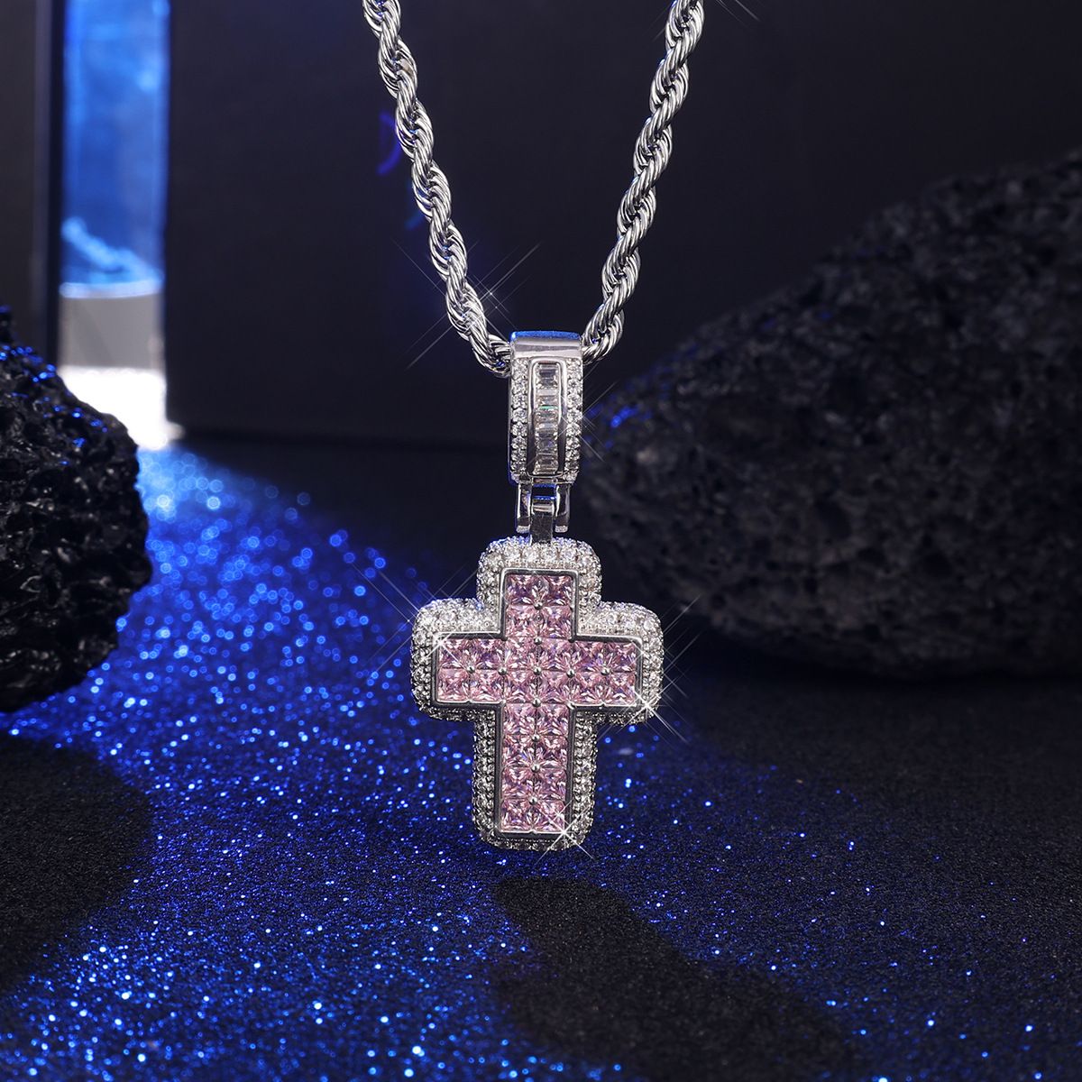 Unique Full Cross For Women And Men Hip Hop Colorful Rhinestone Pendant Necklace Versatile_ipsvogv.com
