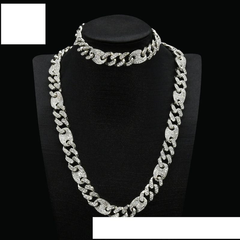 Hip hop men's oval simple full diamond necklace bracelet trend men's accessory chain_ipsvogv.com