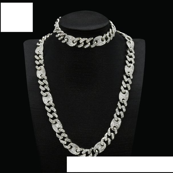 Hip hop men's oval simple full diamond necklace bracelet trend men's accessory chain_ipsvogv.com
