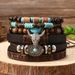 New Western Cowboy Style Leather Cow Head Turquoise Chicken Wing Wood Coconut Shell Men's 6-Piece Bracelet Set_ipsvogv.com