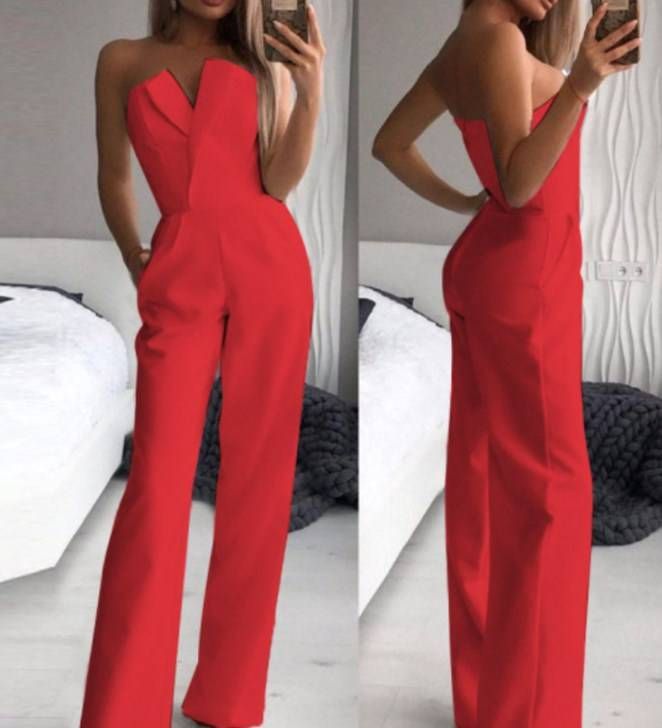 Women's spring and summer solid color splicing slim fit one-piece sleeveless long-sleeved one-shoulder jumpsuit_ipsvogv.com