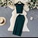 Women's Clothing sleeveless tops all match high waist skirt temperament lady style two piece suit_ipsvogv.com