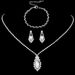Simple Silver Zircon Necklace & Earrings Set - Women's Elegant Pendant Jewelry (Wholesale Bridal Gift, White Inlaid)_ipsvogv.com