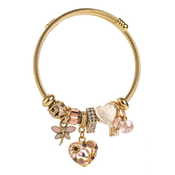 DIY Panjiaduola Stainless Steel Beaded Fashion Love Set Diamond Pendant Adjustable Opening Bracelet_ipsvogv.com