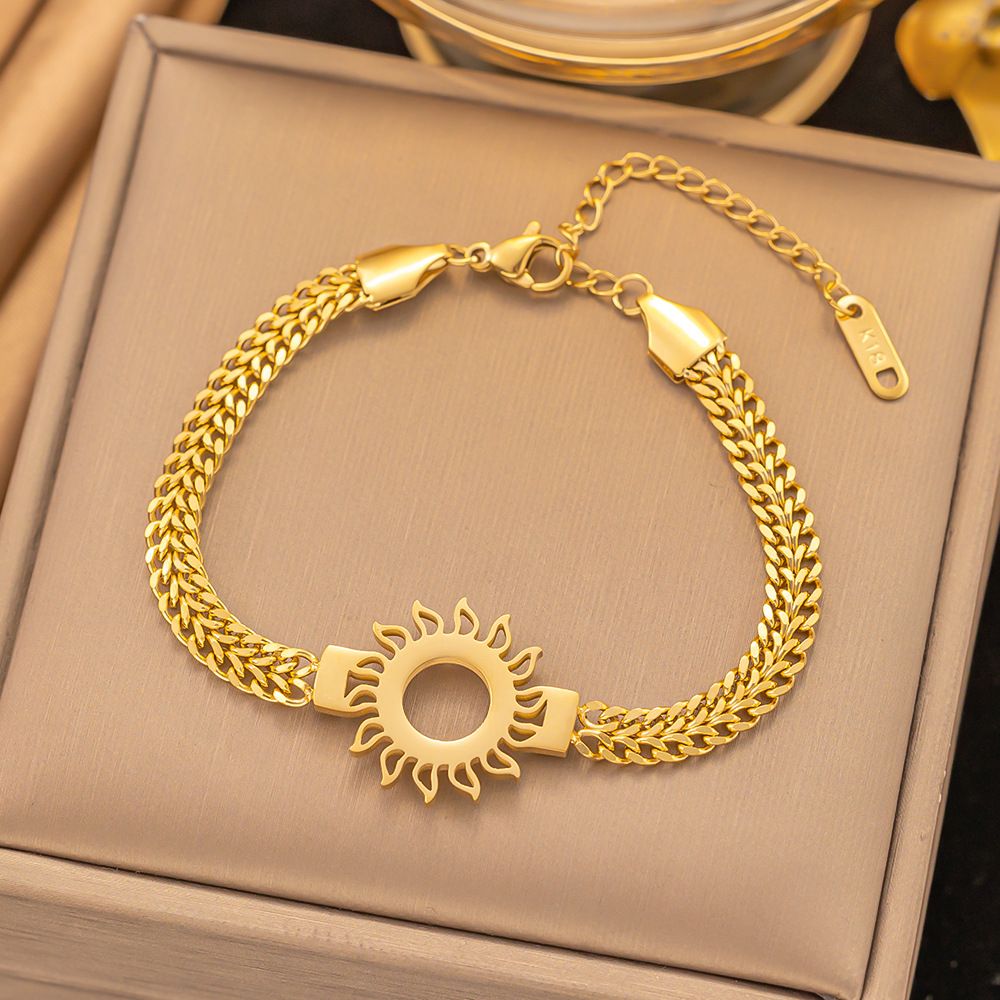 New Gold Moss Code Diamond Double Layered Stainless Steel Bracelet For Women's Handwear_ipsvogv.com