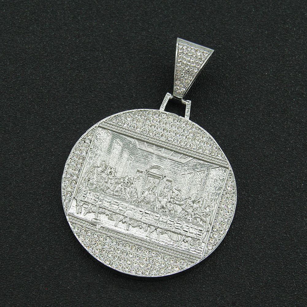 Hip Hop Exaggerated Diamond Big Round Label Necklace Trendy Men Punk Dominant Cool Cuba Chain Accessories Pendant_ipsvogv.com