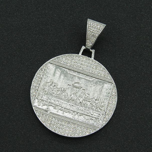 Hip Hop Exaggerated Diamond Big Round Label Necklace Trendy Men Punk Dominant Cool Cuba Chain Accessories Pendant_ipsvogv.com