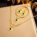Niche vintage gold plated diamond square Circle chain stainless steel bracelet earrings necklace set party accessories_ipsvogv.com
