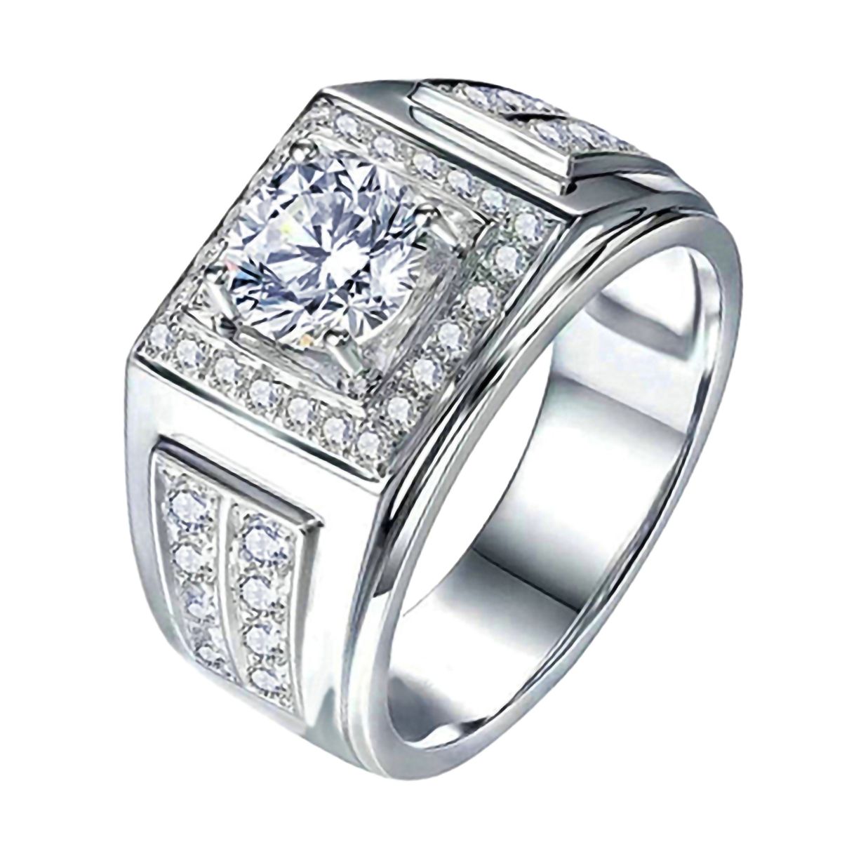 Fahionable And Elegant Square Diamond-Studded Ring, Trendy Men' With Clutered Starlight, Wedding Ring For_ipsvogv.com