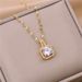 Korean Version Of Fashionable Gold Square Diamond Pendant Necklace With Zircon Necklace, Titanium Steel Jewelry,_ipsvogv.com