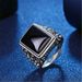 Tree Of Life Hollow Square Black Zircon Agate Adjustable Obsidian Chalcedony Men's Ring_ipsvogv.com