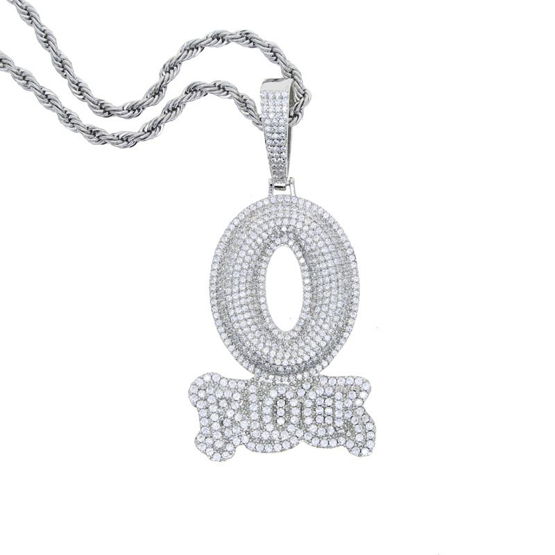 Men's Hip Hop Zirconium Letter Pendant Necklace - O Block Design With Cubic Zirconia, 60cm Chain (Silver/Gold) Rap Inlaid Zircon Jewelry_ipsvogv.com