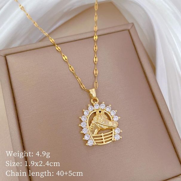 Cute Zircon Crystal Horse Pendant Necklaces for Women Girls Stainless Steel Jewelry Accessories Gifts for Friend_ipsvogv.com