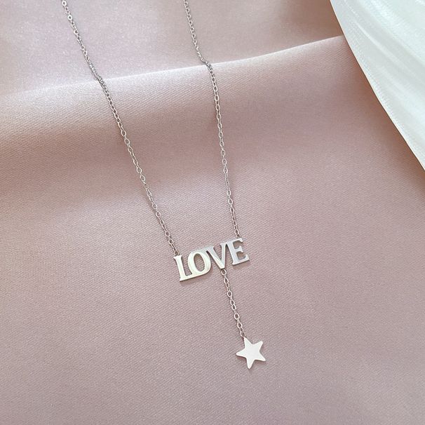 Body 【 Full Titanium Steel 】 Cool And Cool LOVE Star Minimalist Necklace For Women's Ins Mesh Red Collarbone Chain 【 】 【 】 【 】_ipsvogv.com